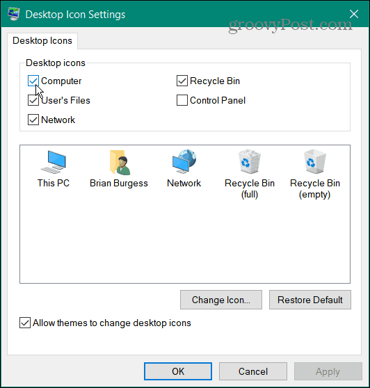 ikoonid taastavad Windowsi töölauaikoonid