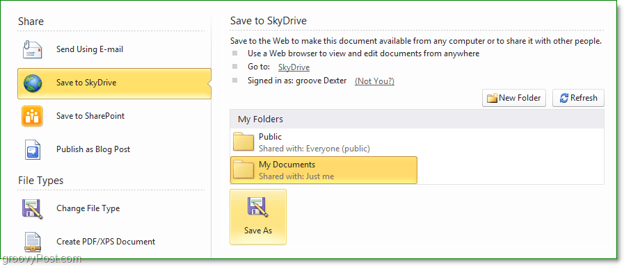 Kuidas salvestada Microsoft Office 2010 faile ja dokumente SkyDrive'i
