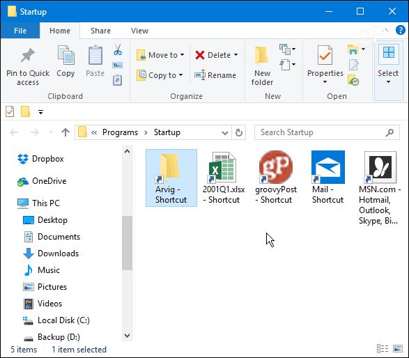 Käivituskaust Windows 10