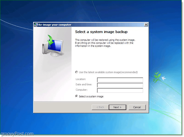valige teile Windows 7 süsteemi pildi varukoopia