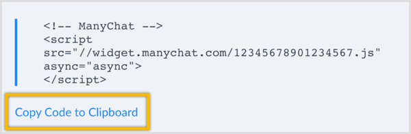ManyChat kopeerib koodi lõikelauale