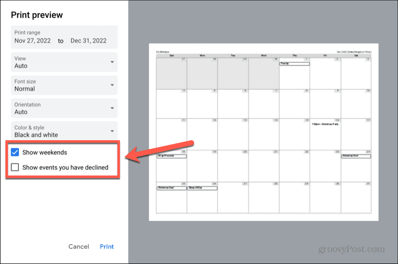 google kalender näitab nädalavahetusi