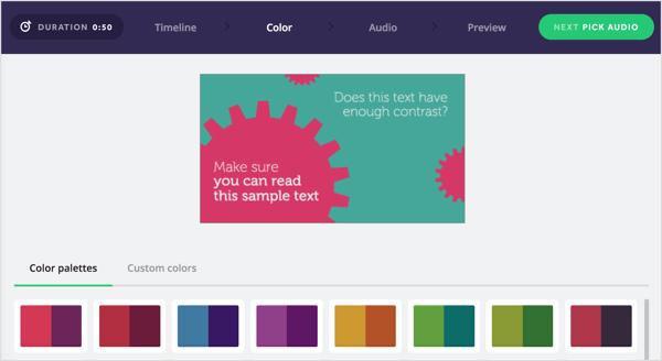 Valige oma Biteable video jaoks värvipalett või looge oma.