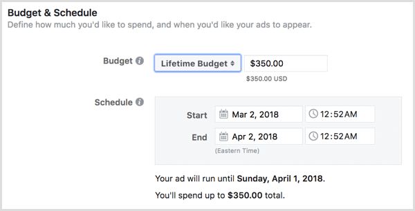 Valige oma reklaamide jaoks kogu eluea eelarve.
