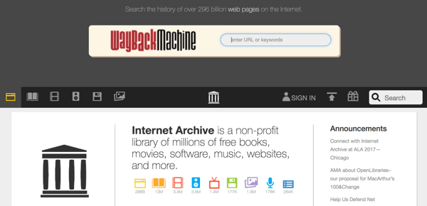 Veebisaidid, nagu Way Back Machine, saavad haarata otsingumootorite indekseeritavate sotsiaalmeedia saitide sisu.