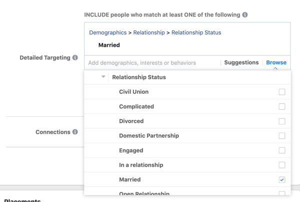 Demograafilise sihtimise valikud Facebooki juhtivate reklaamikampaaniate jaoks.