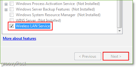 Ekraanipilt - Windows Server 2008 funktsiooni Wireless Lan teenusefunktsiooni lubamine