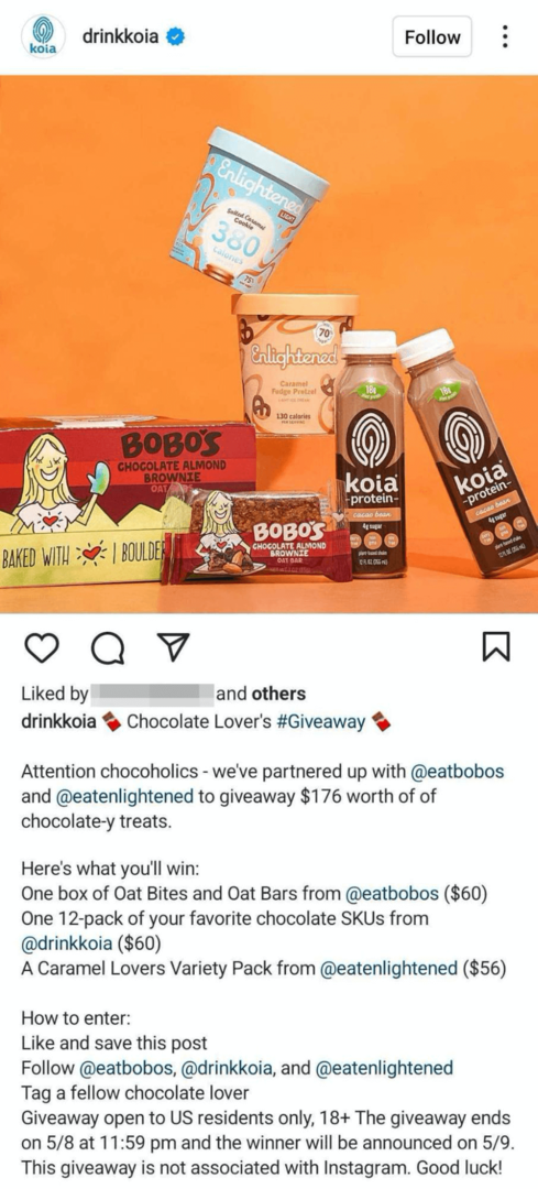 pilt Instagrami äripostitusest koos kaubamärgiga kingitusega