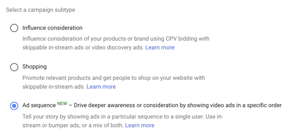 YouTube'i reklaamikampaania seadistamine, samm 39, reklaamide järjestuse määramise võimalus