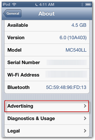Teave iOS 6 reklaamimise kohta