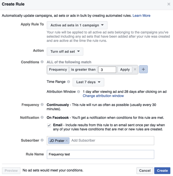 Seadistage Power Editoris Facebooki automatiseeritud reegel.