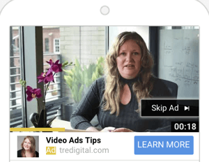 YouTube'i reklaamikampaania seadistamine, 6. samm, valige YouTube'i reklaamivorming, näide TrueView-reklaamidest