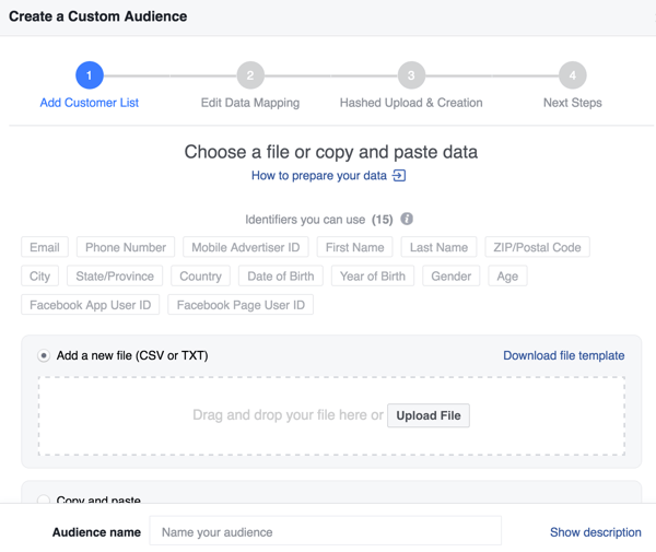 Kui loote oma meililoendist Facebooki kohandatud vaatajaskonna, saate täiendavate identifikaatorite abil oma vastete määra parandada.