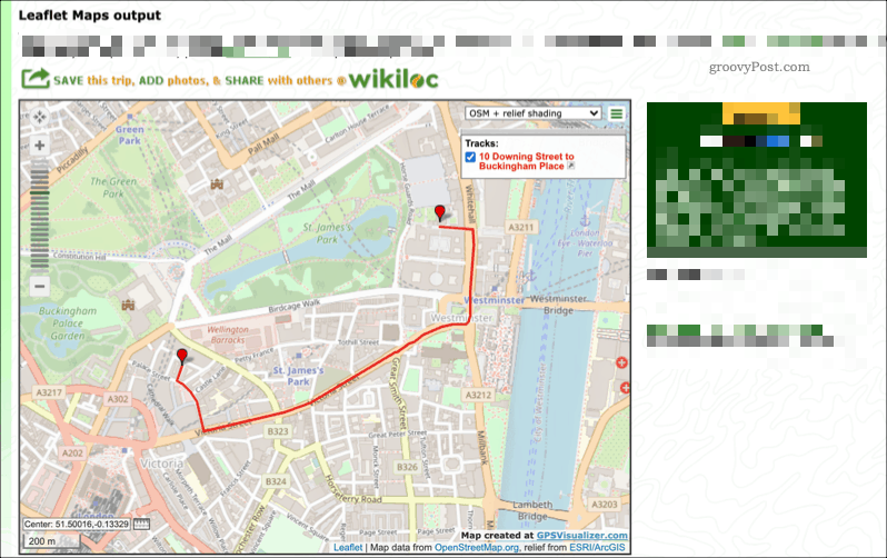 Näidiskaart, mis on loodud teenuse GPS Visualizer abil