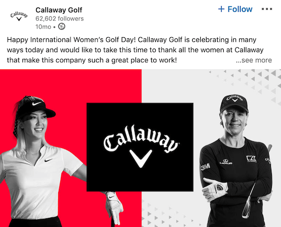 Callaway Golf LinkedIn rahvusvahelise naistepäeva lehe postitus