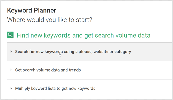 Google AdWordsi märksõnade plaanija otsing