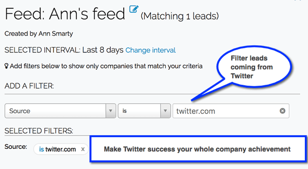 Looge Leadfeederi filtrid, et jälgida teie sotsiaalmeediakanalitest pärinevaid müügivihjeid.