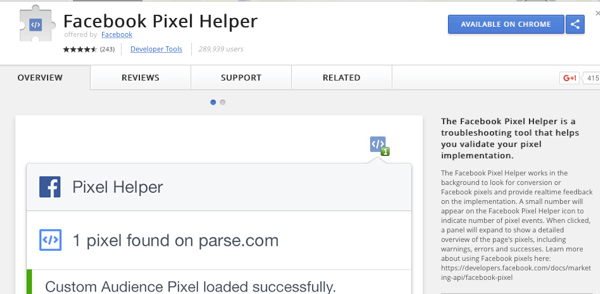 Paigaldage Facebook Pixel Helper, et kontrollida, kas teie jälgimine töötab.