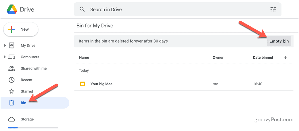 Tühjendage Google Drive'i prügikast