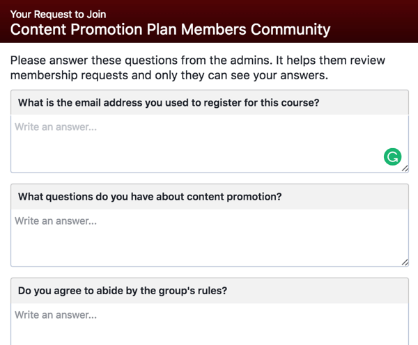 Paluge potentsiaalsetel Facebooki grupi liikmetel vastata kvalifitseeruvatele küsimustele.