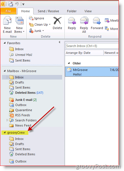 Outlook 2010 ekraanipilt, kuidas lisada täiendavat postkasti