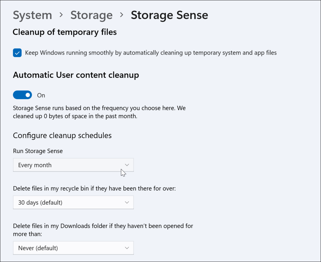 Kuidas lubada ja konfigureerida Storage Sense Windows 11 -s