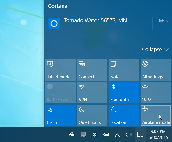 Tegevuskeskus Windows 10