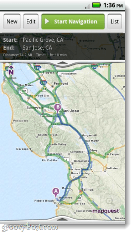 Mapquest androidi rakenduse navigeerimiseks