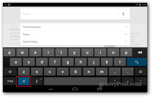 Nexus 7 klaviatuuri seadete nupp