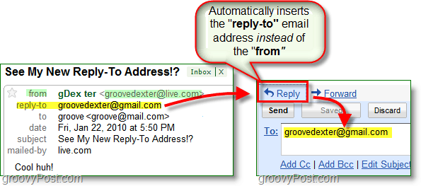 kui seadistate vastuse e-posti aadressi, saadab see kõik vastused teie alternatiivsele aadressile