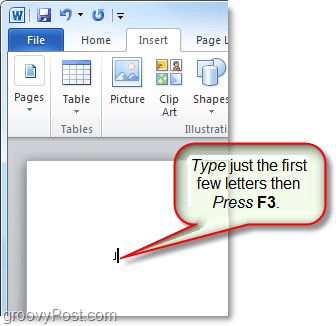 kasutage Wordi või Outlooki automaatteksti lisamiseks klahvi f3