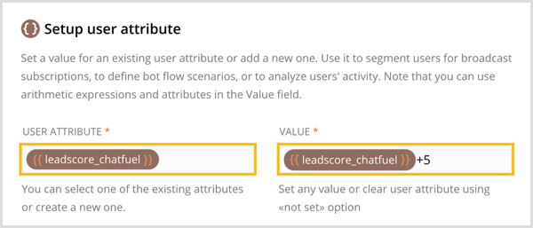 Looge uus kasutaja atribuut ja määrake sellele Chatfuelis väärtus.