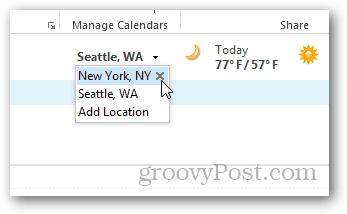 Outlook 2013 kalendri ilmateade – lisamine Eemalda linnad