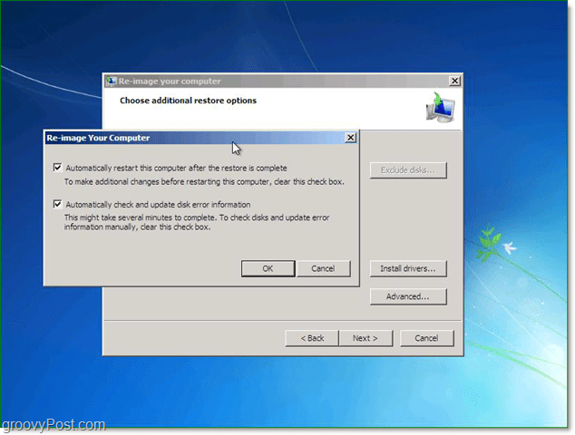 Windows 7 süsteemipildi taastamise kohandamiseks kasutage täpsemaid võimalusi