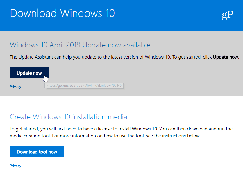 Laadige alla Windowsi 10. aprilli 2018 värskendus