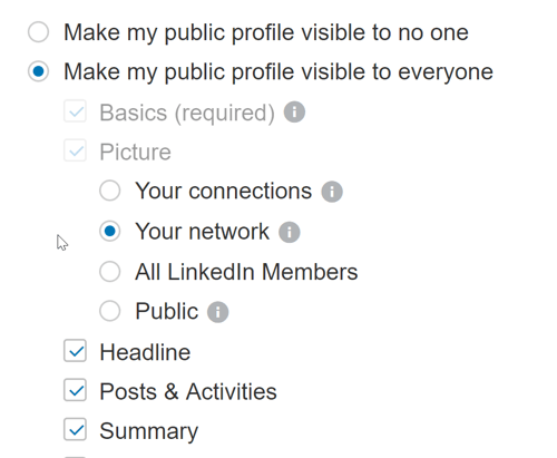 Veenduge, et teie LinkedIni profiili seaded võimaldaksid kellelgi teie avalikke postitusi näha.