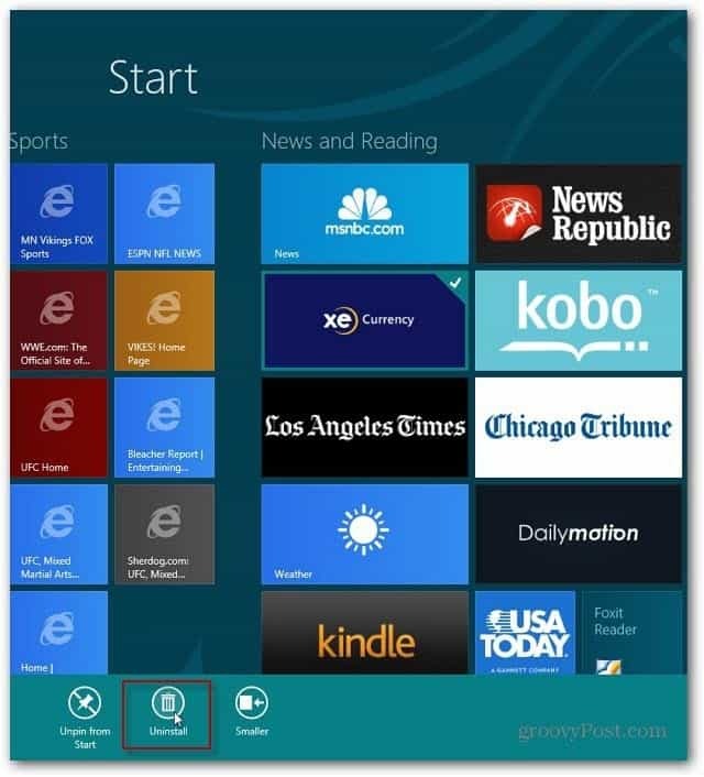 Windows 8 rakenduste desinstallimine
