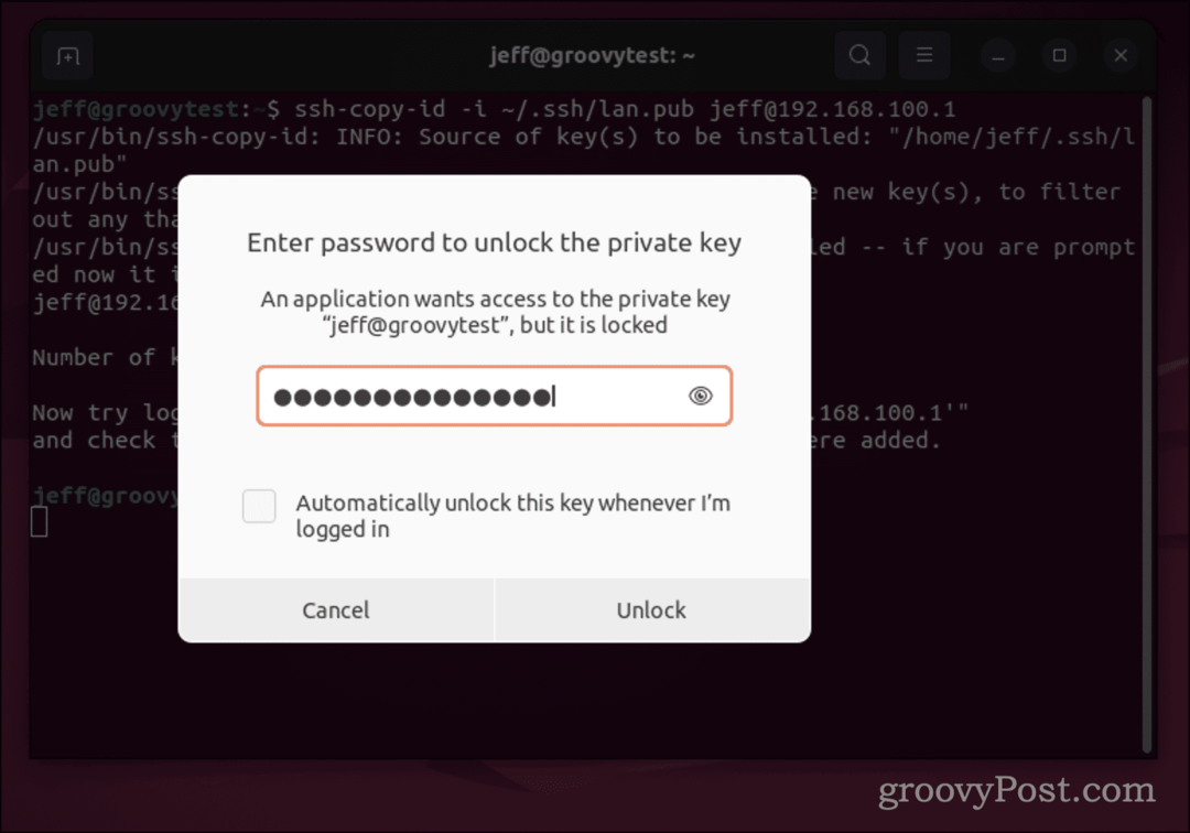 Ubuntu paroolidialoog SSH-võtme jaoks