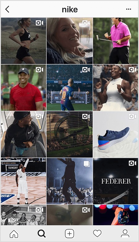 Nike Instagrami postitustes on rida sportlasi, kes kannavad Nike varustust, kuid vähestel voos olevatel piltidel on teksti.