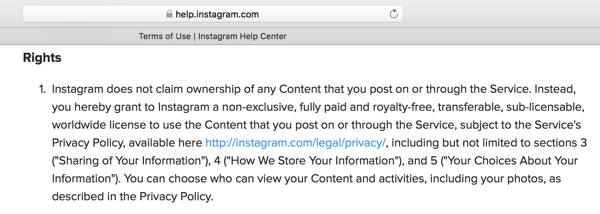 Instagrami kasutustingimustes kirjeldatakse litsentsi, mille te oma platvormile platvormile annate.