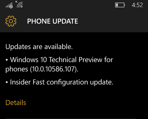 Windows 10 Mobile Insideri eelvaade Ehitage 10586.107 ja vabastage eelvaate ring