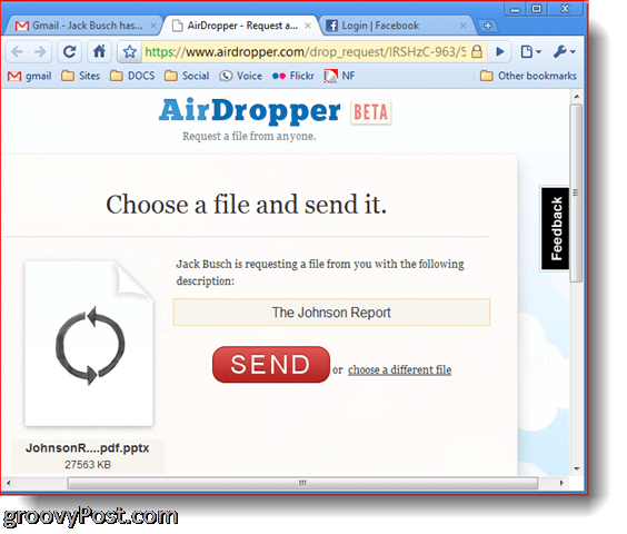 AirDropper Dropbox - valige saadetav fail