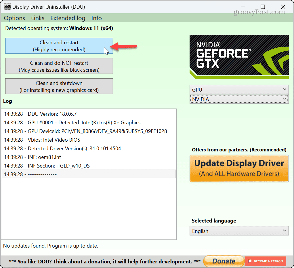 Kerige tagasi NVIDIA draiverid 