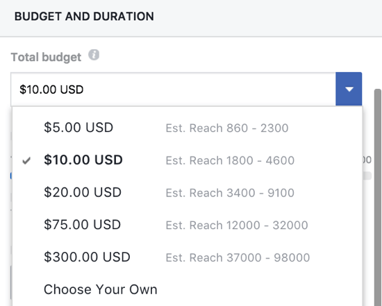 Saate oma Facebooki täiendatud postituse jaoks eelarve käsitsi määrata.