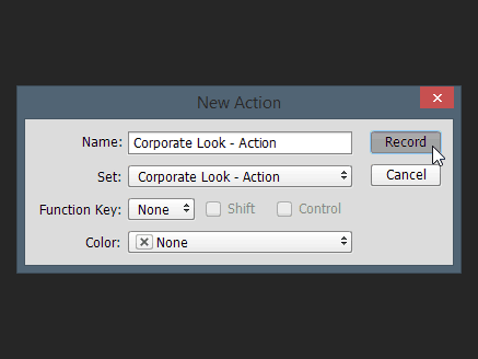 uue toimingu dialoogiboks Photoshop name set funktsiooniklahv värvsalvestus action batch edit