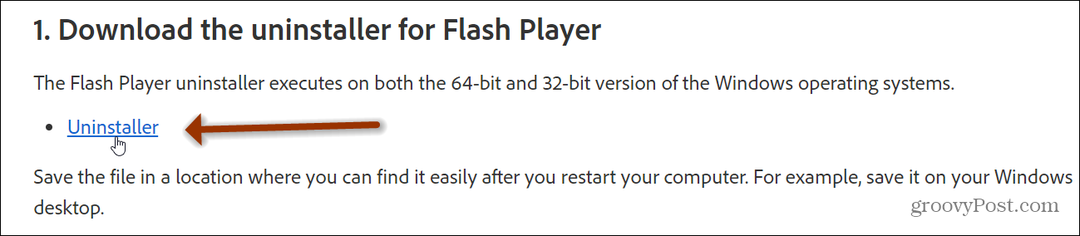 Adobe Flashi desinstallimine Windows 10-st