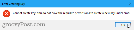 Windowsi registris ei saa võtmeviga luua