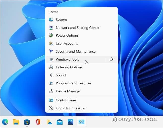 Juurdepääs CPL -i üksustele Windows 11 tegumiriba