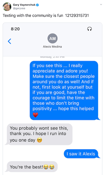 Gary Vaynerchuki säuts koos ekraanipildiga fännidega sõnumite vahetamisest
