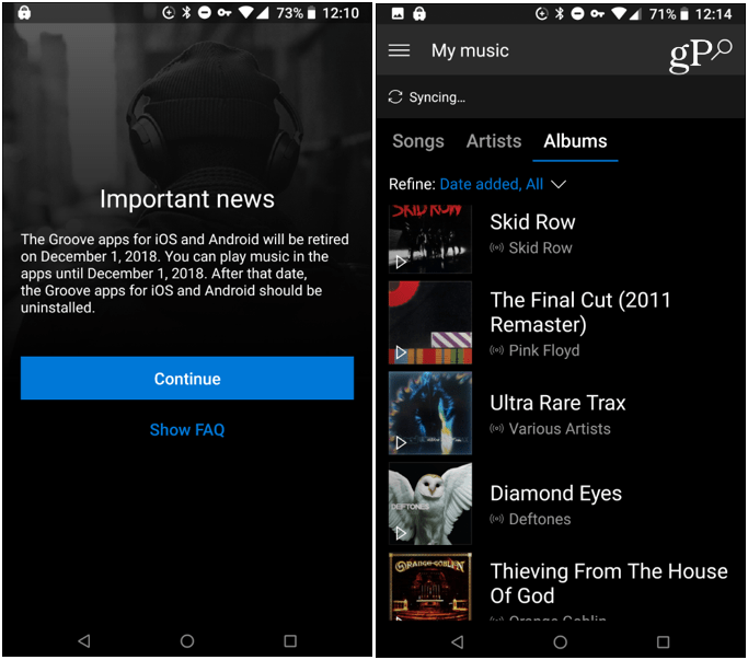 Groove'i muusikarakendus Android